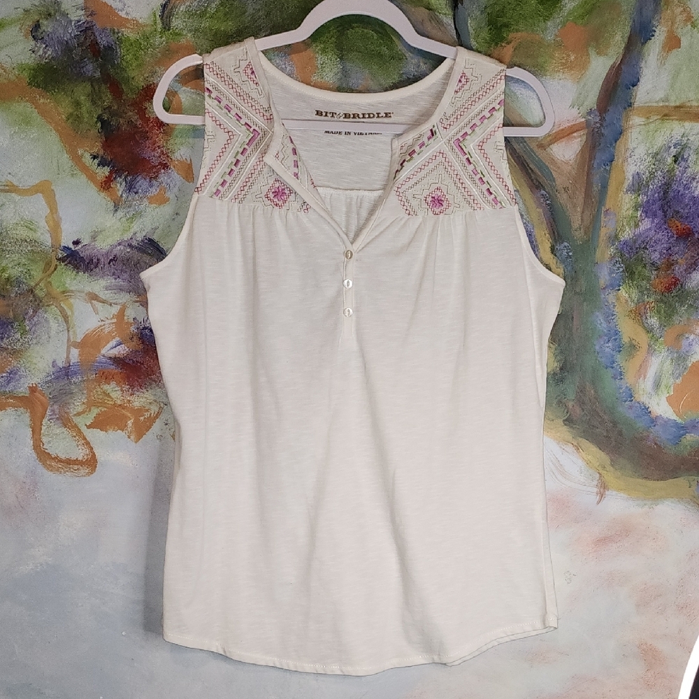 Bit & Bridle Pink and White Embellished Tank Top